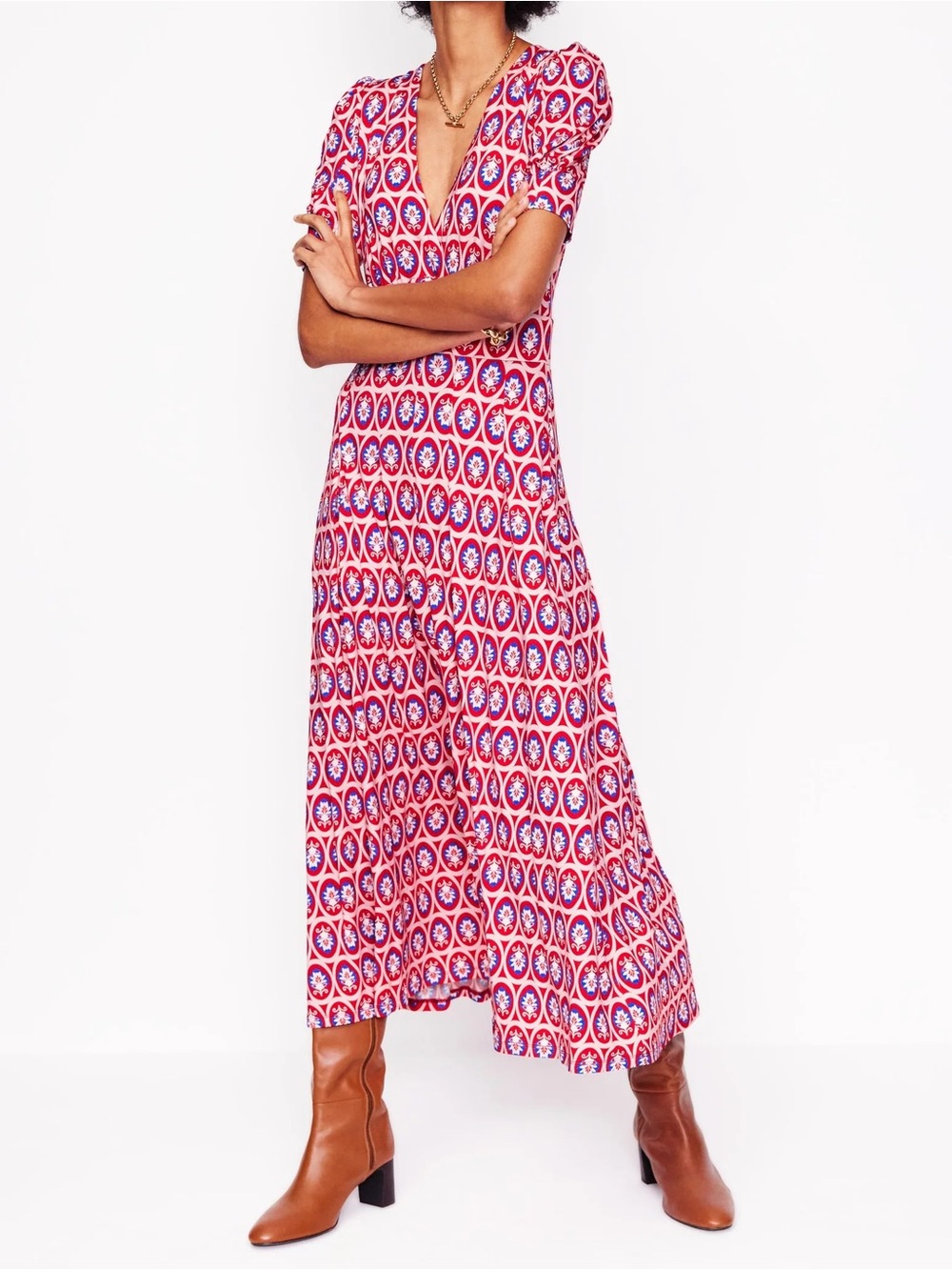 Boden Kristen Pleated Ornate Blossom Long Dress